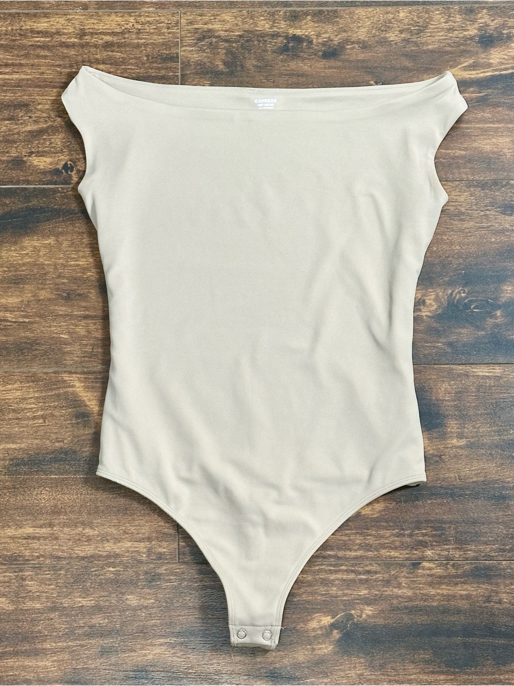 Express Body Contour Off Shoulder Thong Bodysuit XS Beige ✨ Like New